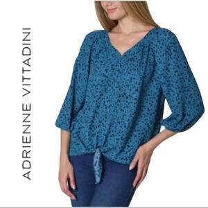 Adrienne Vittadini 3/4 Sleeve  Polka Dot Blouse Blue Green Black Size Large